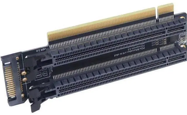 Alt view image 4 of 5 - PCI-E 4.0 x16 1 to 2 Expansion Card Gen4 Split Card PCIe-Bifurcation x16 to x8x8 with 20mm Spaced Slots CPU4P Power Supply Port (SATA)