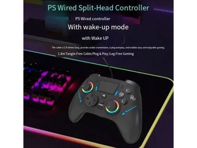 Alt view image 5 of 6 - PS5 controller with macro-programmable RGB lights, plug-and-play PS5 universal wired controller with six-axis vibration