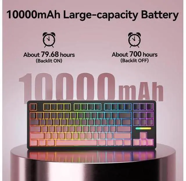 Alt view image 2 of 7 - Vszerda Wireless Mechanical Gaming Keyboard: 10000mAh Battery Tri-Mode 2.4G/BT5.3/USB-C Hot Swappable Custom Keyboard with RGB Backlit, Side Printed PBT Keycaps, 15-Layer Gasket Structure, Black Pink