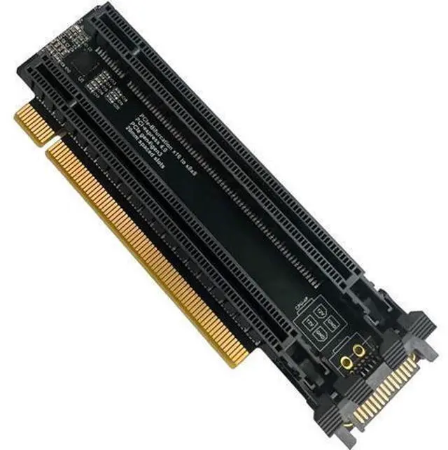 Main image of PCI-E 4.0 x16 1 to 2 Expansion Card Gen4 Split Card PCIe-Bifurcation x16 to x8x8 with 20mm Spaced Slots CPU4P Power Supply Port (SATA)