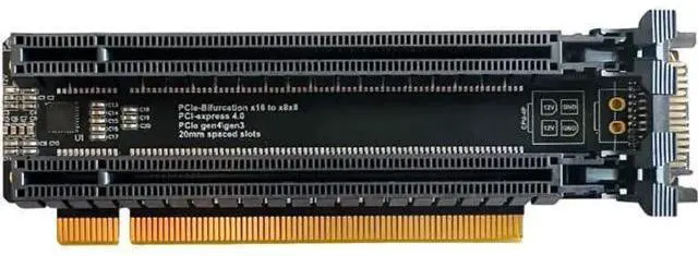 Alt view image 5 of 5 - PCI-E 4.0 x16 1 to 2 Expansion Card Gen4 Split Card PCIe-Bifurcation x16 to x8x8 with 20mm Spaced Slots CPU4P Power Supply Port (SATA)