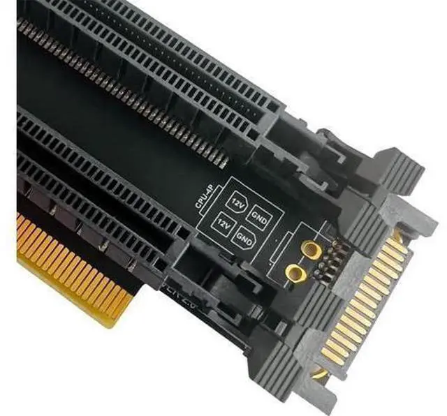 Alt view image 4 of 5 - PCI-E 4.0 x16 1 to 2 Expansion Card Gen4 Split Card PCIe-Bifurcation x16 to x8x8 with 20mm Spaced Slots CPU4P Power Supply Port (SATA)