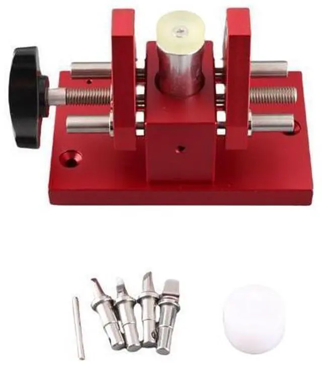 Main image of Watch Back Case Remover Opener Tool, Steel Watch Repair Holder with Ergonomic Handle, Adjustable Jaw for Most Watch Sizes, Includes Pry Knives and Accessories for