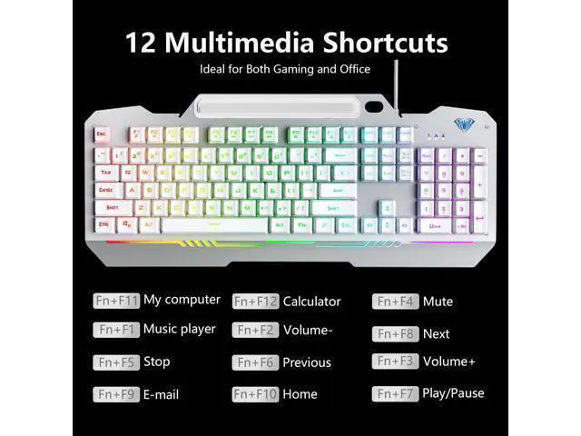 Alt view image 7 of 7 - Vszerda Gaming Keyboard, T102 104 Keys Keyboard and Mouse Combo, USB Wired Computer Keyboards Mechanical Feel Full Size, RGB Backlit for PC/Laptop Gaming or Working/Office (White)
