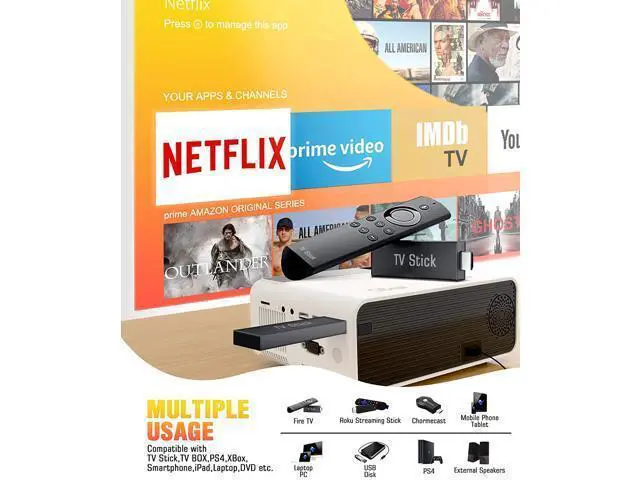 Alt view image 3 of 7 - Mini Projector, CiBest Video Projector Outdoor Movie Projector 4500L, LED Portable Home Theater Projector 1080P and 200" Supported, Compatible with PS4, PC via HDMI, VGA, TF, AV and USB