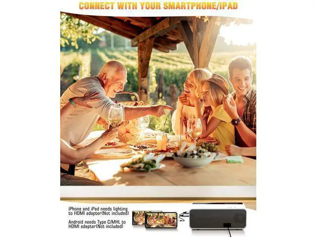 Alt view image 4 of 7 - Mini Projector, CiBest Video Projector Outdoor Movie Projector 4500L, LED Portable Home Theater Projector 1080P and 200" Supported, Compatible with PS4, PC via HDMI, VGA, TF, AV and USB