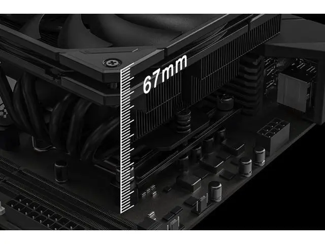 Alt view image 3 of 7 - ID-COOLING IS-67-XT Black 67mm Height Low Profile CPU Cooler 6 Heatpipes CPU Air Cooler for HTPCs, ITX, and Small Form Factor Builds, 120x15mm Slim Fan, Support Intel LGA1700/1200/115X, AMD AM5/AM4