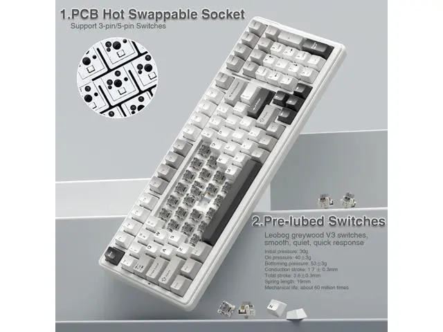 Alt view image 4 of 7 - Vszerda F99 Wireless Mechanical Keyboard,Tri-Mode BT5.0/2.4GHz/USB-C Hot Swappable Custom Keyboard,Pre-lubed Linear Switches,RGB Backlit Computer Gaming Keyboards for PC/Tablet/PS/Xbox