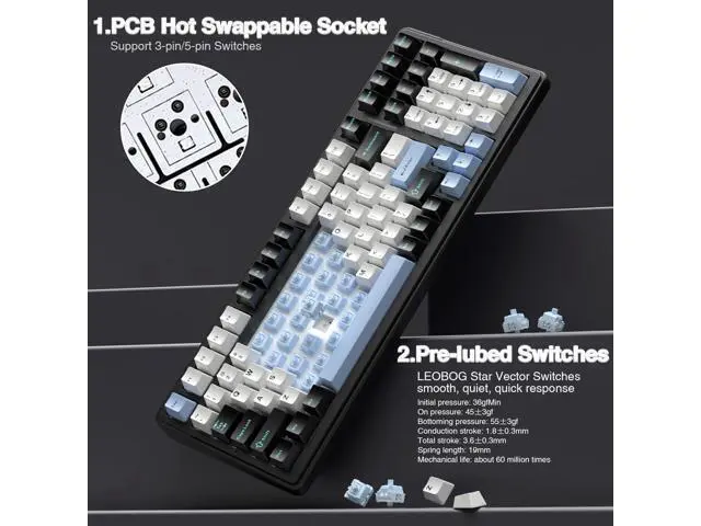 Alt view image 5 of 7 - Vszerda F99 Wireless Mechanical Keyboard,Tri-Mode BT5.0/2.4GHz/USB-C Hot Swappable Custom Keyboard,Pre-lubed Linear Switches,RGB Backlit Gaming Keyboards for PC/Tablet/Xbox/PS4/PS5