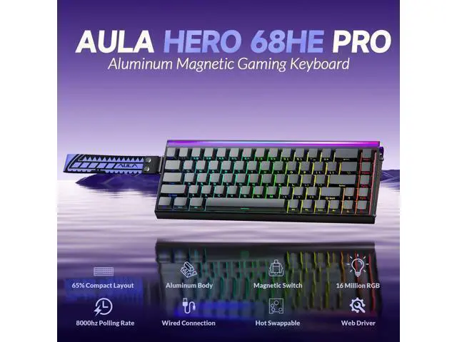 Alt view image 2 of 7 - Vsze Hero 68 HE Pro - Wired Gaming Keyboard with Hall Effect Magnetic Switch, CNC Aluminum Frame, 8KHz Polling Rate, RGB Box & Backlight, Side Printed Keycaps, 65% 68-key Compact Small Gamer Keyboards