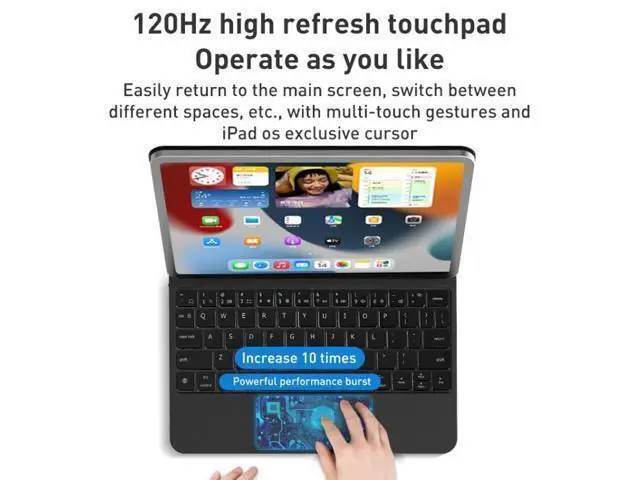 Alt view image 5 of 7 - For iPad 10th Gen 10.9 2022 T89 Magic Suspended Bluetooth Keyboard Leather Case(Black)