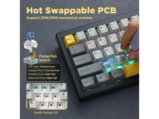 Alt view image 3 of 7 - Vszerda AJAZZ AK650 Wireless Mechanical Keyboard with Smart Display & Knob, BT/2.4G/USB-C, Hot Swappable 65% Mechanical Keyboard with PBT Keycaps, RGB Light for Win & Mac(Black,Flying Fish Switch)