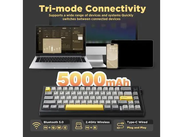 Alt view image 6 of 7 - Vszerda AJAZZ AK650 Wireless Mechanical Keyboard with Smart Display & Knob, BT/2.4G/USB-C, Hot Swappable 65% Mechanical Keyboard with PBT Keycaps, RGB Light for Win & Mac(Black,Flying Fish Switch)