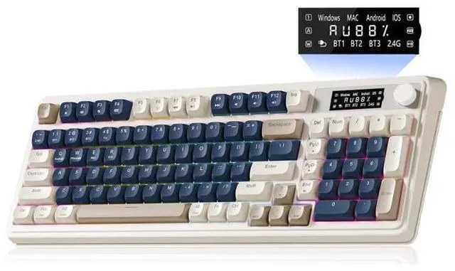 Main image of Vszerda S99 Pro Wireless Keyboard, Gaming Keyboards Media Knob Custom RGB Backlit, 3-Modes BT/2.4G/USB-C Membrane Cute Creamy Keyboard for Windows/MAC/PC Gamer - Blue White