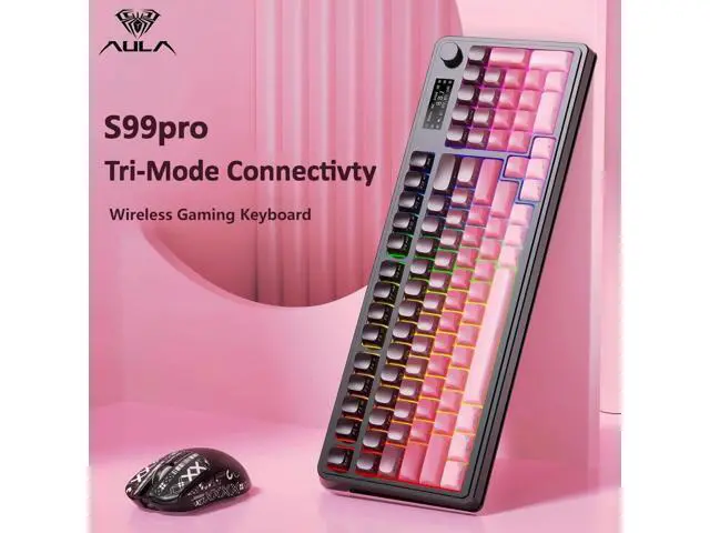 Alt view image 2 of 5 - Vszerda S99 Pro Keyboard, Wireless Keyboards with Media Knob Custom RGB Backlit, 3-Modes BT/2.4G/USB-C Membrane Gaming Creamy Keyboard for Windows/MAC/PC Gamer - Black Pink