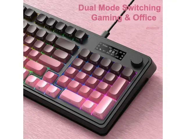 Alt view image 3 of 5 - Vszerda S99 Pro Keyboard, Wireless Keyboards with Media Knob Custom RGB Backlit, 3-Modes BT/2.4G/USB-C Membrane Gaming Creamy Keyboard for Windows/MAC/PC Gamer - Black Pink