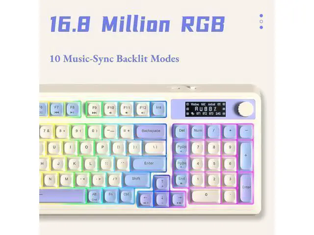 Alt view image 7 of 7 - Vszerda S99 Pro Wireless Keyboard, Gaming Keyboards Media Knob Custom RGB Backlit, 3-Modes BT/2.4G/USB-C Membrane Cute Creamy Keyboard for Windows/MAC/PC Gamer - Blue White