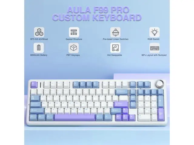 Alt view image 2 of 7 - Vszerda F99 Pro Wireless Mechanical Keyboard with Knob,Creamy Sound,Tri-Mode BT5.0/USB-C/2.4GHz Hot Swappable Keyboard,Gasket Structure,RGB Backlit Computer Gaming Keyboards