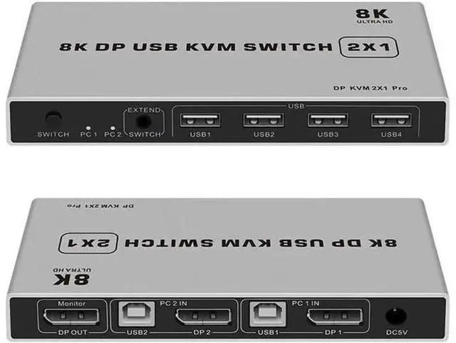 Main image of wusu 8K Dual-port DP USB KVM Displayport KVM Switch 4K@144hz 2-port USB KVM 8K Displayport 1.4 Switch KVM mouse&keyboad supported