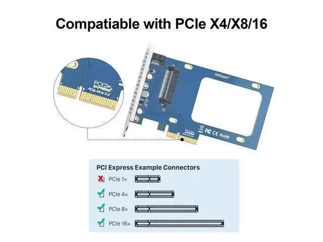 Alt view image 3 of 5 - Vszerda U.2 SFF-8639 to PCIe NVMe SSD Adapter Card, PCIe 3.0 x4 Expansion Card for 2.5" U.2 NVMe/SATA SSDs, Supports High-Speed Data Transfer for Desktop PC & Workstation