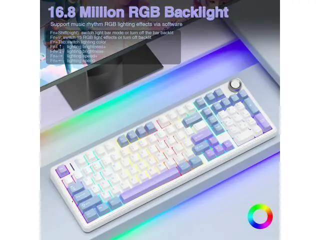 Alt view image 4 of 7 - Vszerda F99 Pro Wireless Mechanical Keyboard with Knob,Creamy Sound,Tri-Mode BT5.0/USB-C/2.4GHz Hot Swappable Keyboard,Gasket Structure,RGB Backlit Computer Gaming Keyboards