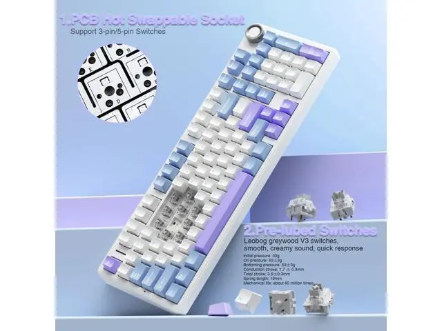Alt view image 7 of 7 - Vszerda F99 Pro Wireless Mechanical Keyboard with Knob,Creamy Sound,Tri-Mode BT5.0/USB-C/2.4GHz Hot Swappable Keyboard,Gasket Structure,RGB Backlit Computer Gaming Keyboards