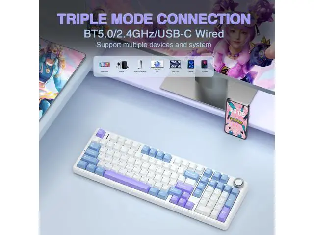 Alt view image 3 of 7 - Vszerda F99 Pro Wireless Mechanical Keyboard with Knob,Creamy Sound,Tri-Mode BT5.0/USB-C/2.4GHz Hot Swappable Keyboard,Gasket Structure,RGB Backlit Computer Gaming Keyboards
