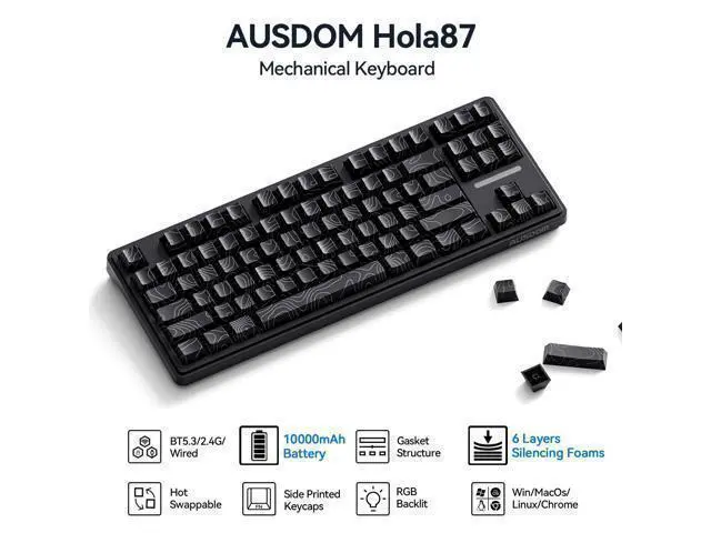 Alt view image 2 of 7 - Vszerda Wireless Mechanical Gaming Keyboard: 10000mAh Battery Tri-Mode 2.4G/BT5.3/USB-C Hot Swappable Custom Keyboard with RGB Backlit, Side Printed PBT Keycaps, 15-Layer Gasket Structure, Topographic