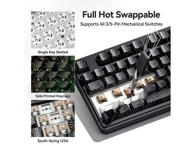 Alt view image 6 of 7 - Vszerda Wireless Mechanical Gaming Keyboard: 10000mAh Battery Tri-Mode 2.4G/BT5.3/USB-C Hot Swappable Custom Keyboard with RGB Backlit, Side Printed PBT Keycaps, 15-Layer Gasket Structure, Topographic