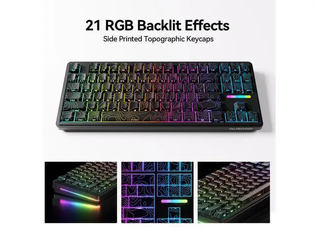 Alt view image 7 of 7 - Vszerda Wireless Mechanical Gaming Keyboard: 10000mAh Battery Tri-Mode 2.4G/BT5.3/USB-C Hot Swappable Custom Keyboard with RGB Backlit, Side Printed PBT Keycaps, 15-Layer Gasket Structure, Topographic