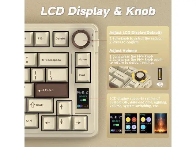Alt view image 3 of 7 - Vszerda S75 PRO Wireless Mechanical Keyboard with Screen&Knob, 75% Hot Swappable Gaming Keyboard with Pre-lubed Switches, RGB Backlit, PBT Keycaps, Creamy Sounding Computer Keyboards