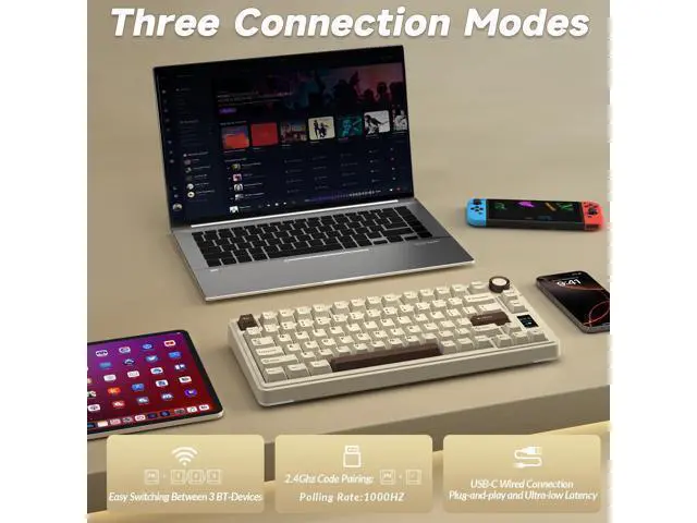 Alt view image 4 of 7 - Vszerda S75 PRO Wireless Mechanical Keyboard with Screen&Knob, 75% Hot Swappable Gaming Keyboard with Pre-lubed Switches, RGB Backlit, PBT Keycaps, Creamy Sounding Computer Keyboards
