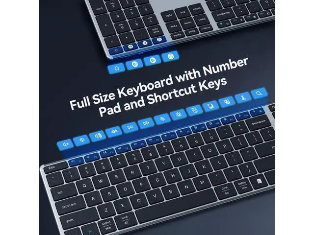 Alt view image 6 of 7 - Vszerda 2.4G Wireless Bluetooth Keyboard Full Size, Quiet Slim Multi-Device Rechargeable Cordless QWERTY Keyboard with Number Pad, Low Profile Silent Flat Universal Keyboards for Computer/Mac/Windows
