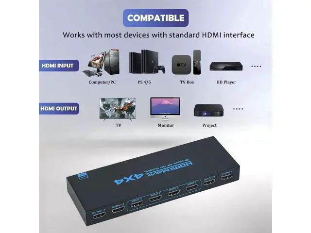 Alt view image 2 of 7 - wusu HDMI Matrix Switch 4x4, 4 Ports HDMI Matrix 4 in 4 Out with IR Remote Control, Support HDMI 1.4, 1080P@60Hz, 3D, YUV 4:2:0 (Black)