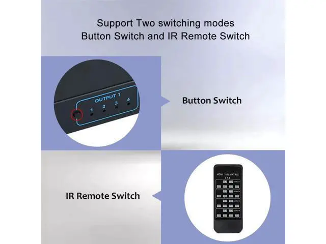 Alt view image 7 of 7 - wusu HDMI Matrix Switch 4x4, 4 Ports HDMI Matrix 4 in 4 Out with IR Remote Control, Support HDMI 1.4, 1080P@60Hz, 3D, YUV 4:2:0 (Black)