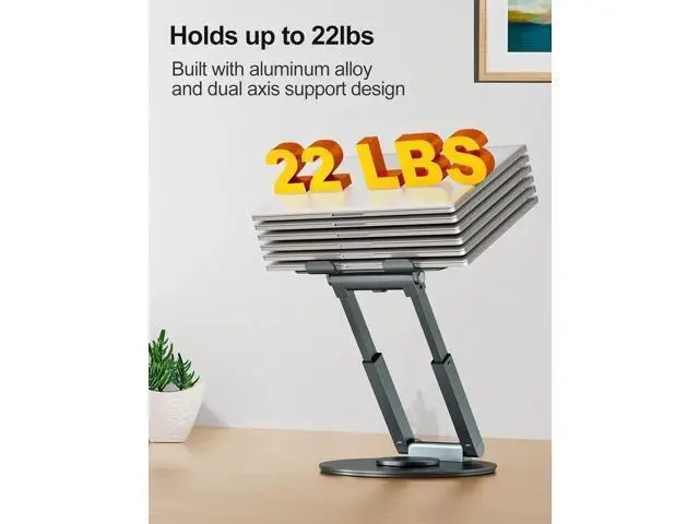 Alt view image 6 of 7 - Telescopic Laptop Stand for Desk with 360° Swivel Base Sit to Stand Height Adjustable Portable Riser Holder for Good Posture Compatible with MacBook Pro All Laptops 10-17-Gray
