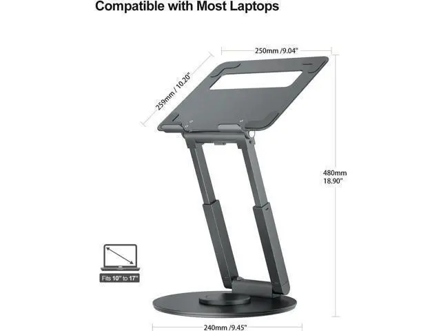 Alt view image 2 of 7 - Telescopic Laptop Stand for Desk with 360° Swivel Base Sit to Stand Height Adjustable Portable Riser Holder for Good Posture Compatible with MacBook Pro All Laptops 10-17-Gray