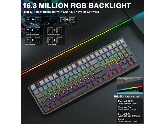 Alt view image 4 of 7 - Vszerda F108 Wireless Mechanical Keyboard, Full Size Gaming Keyboard with Number Pad,Side Printed PBT Keycaps, Pre-lubed Switches,RGB Backlit,Hot Swappable Creamy Sounding Computer Keyboards, 108 keys