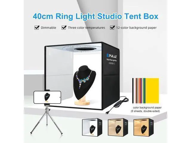 Alt view image 2 of 7 - PULUZ 40cm Folding Portable Ring Light USB Photo Lighting Studio Shooting Tent Box with 6 x Dual-side Color Backdrops, Size: 40cm x 40cm x 40cm (Black)