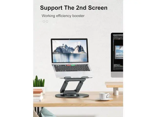 Alt view image 4 of 7 - Telescopic Laptop Stand for Desk with 360° Swivel Base Sit to Stand Height Adjustable Portable Riser Holder for Good Posture Compatible with MacBook Pro All Laptops 10-17-Gray