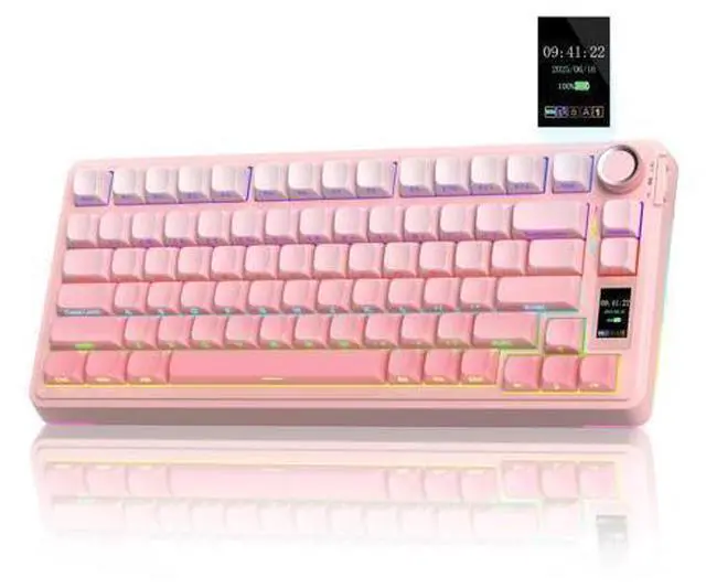 Main image of Vszerda S75 PRO Wireless Mechanical Keyboard with Screen&Knob, Tri-Mode Hot Swappable Gaming Keyboard 75%, Pre-lubed Switches, RGB Backlit, Side Printed PBT Keycaps, Creamy Sounding Pink Keyboards