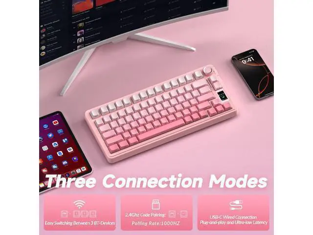 Alt view image 4 of 7 - Vszerda S75 PRO Wireless Mechanical Keyboard with Screen&Knob, Tri-Mode Hot Swappable Gaming Keyboard 75%, Pre-lubed Switches, RGB Backlit, Side Printed PBT Keycaps, Creamy Sounding Pink Keyboards