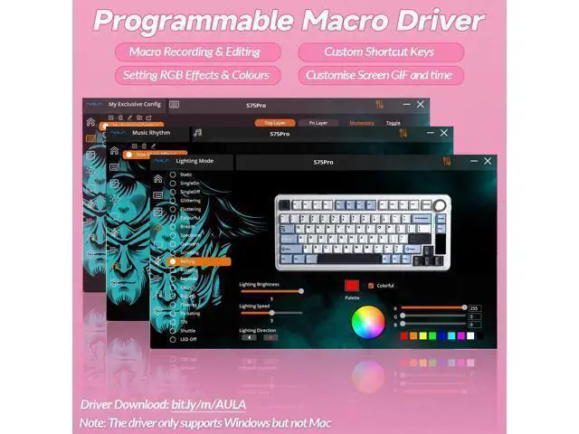 Alt view image 7 of 7 - Vszerda S75 PRO Wireless Mechanical Keyboard with Screen&Knob, Tri-Mode Hot Swappable Gaming Keyboard 75%, Pre-lubed Switches, RGB Backlit, Side Printed PBT Keycaps, Creamy Sounding Pink Keyboards