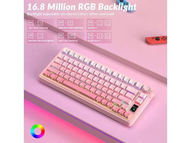 Alt view image 5 of 7 - Vszerda S75 PRO Wireless Mechanical Keyboard with Screen&Knob, Tri-Mode Hot Swappable Gaming Keyboard 75%, Pre-lubed Switches, RGB Backlit, Side Printed PBT Keycaps, Creamy Sounding Pink Keyboards