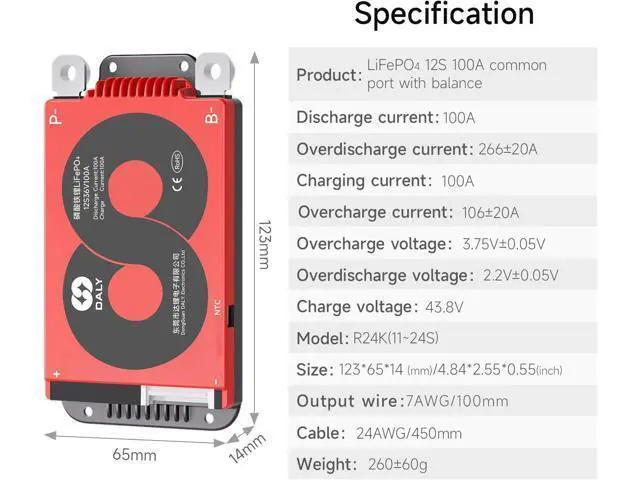 Alt view image 2 of 7 - DALY 3S-24S BMS 15A a 200A Placa de protección con cable de equilibrio y sensor de temperatura para batería de litio (LifePO4 12S 36V, 100A)
