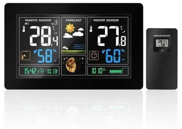 Main image of Weather thermometer and hygrometer 3378 color screen weather clock bedside clock main unit + outdoor unit