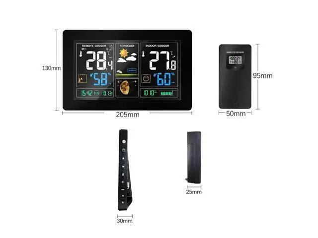 Alt view image 2 of 6 - Weather thermometer and hygrometer 3378 color screen weather clock bedside clock main unit + outdoor unit