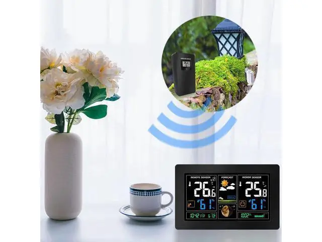 Alt view image 5 of 6 - Weather thermometer and hygrometer 3378 color screen weather clock bedside clock main unit + outdoor unit