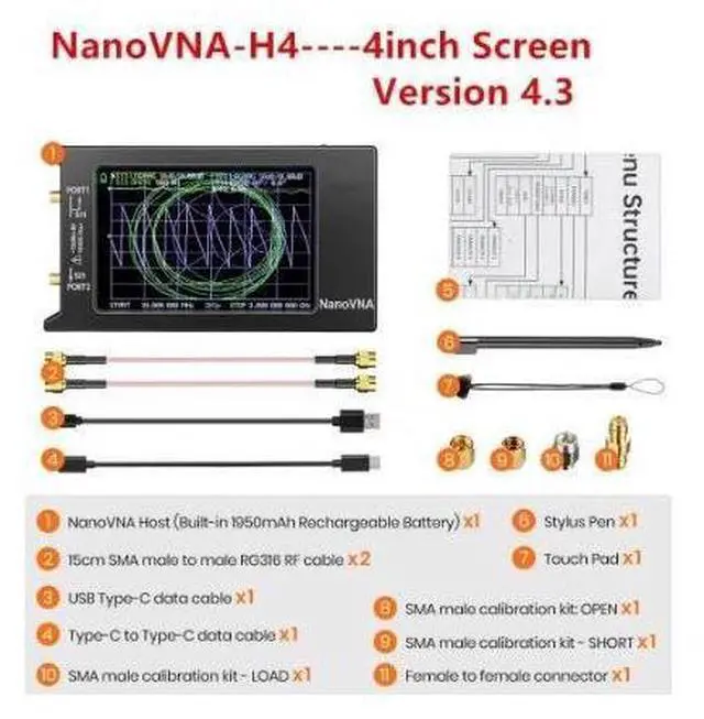 Main image of 4-inch NanoVNA-H4 Vector Network Analyzer - Antenna Analyzer - Shortwave MF HF VHF UHF The complete set of NanoVNA-H4 vector network analyzer