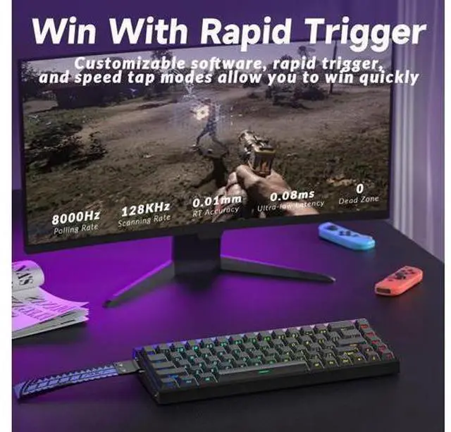Alt view image 5 of 7 - Vsze Hero 68 HE Pro - Wired Gaming Keyboard with Hall Effect Magnetic Switch, CNC Aluminum Frame, 8KHz Polling Rate, RGB Box & Backlight, Side Printed Keycaps, 65% 68-key Compact Small Gamer Keyboards